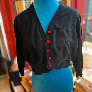 Belle Poque Black Cropped Cardigan w/Red Buttons